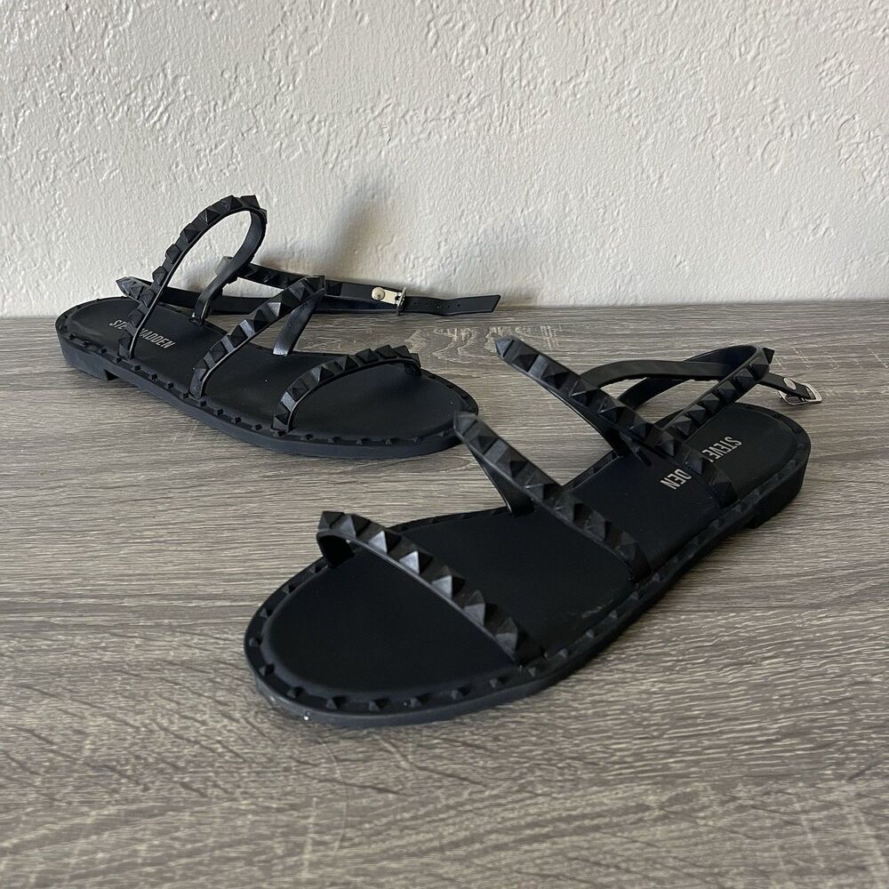 Steve Madden Pyramid Studded Rubber Jelly Sandals Black Size 7